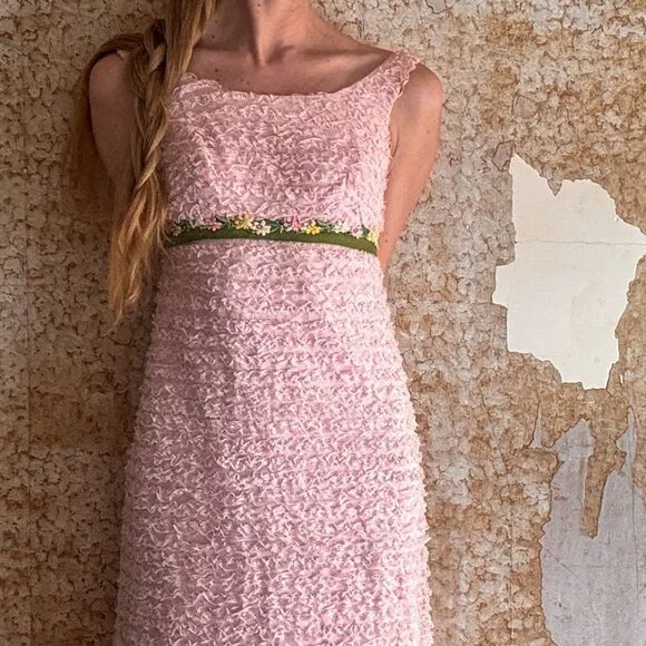 RARE Vintage Pink Chiffon Party Dress S/M  - Pristine Condition Easter - Picture 4 of 11